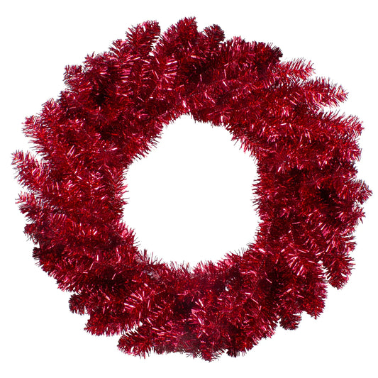 Metallic Artificial Double Tinsel Christmas Wreath - 24" - Red - Unlit