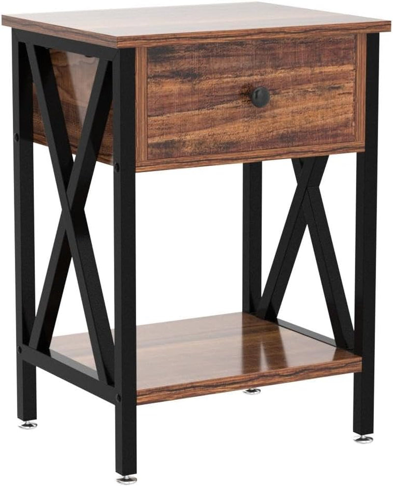 Night Stands for Bedroom Nightstand Bedside End Tables with Drawer Storage, (Set of 2), Rustic Brown