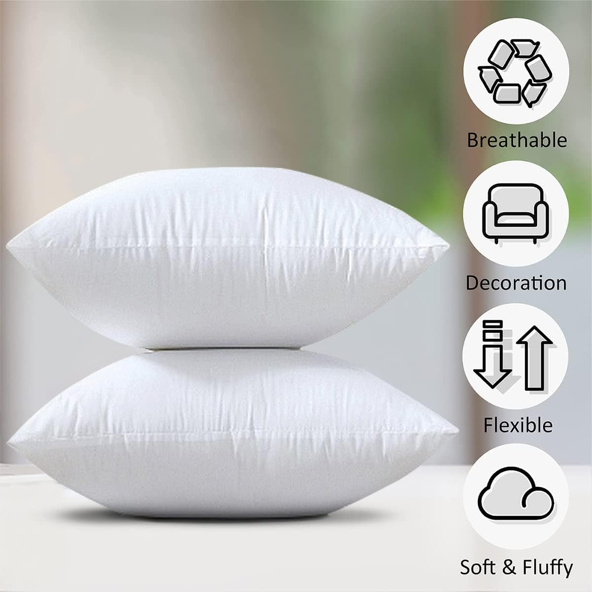 20X20 Pillow Inserts Set of 2 Outdoor Pillow Inserts Waterproof for Couch Small Lumbar Throw Pillow Insert White Square Sofa Pillows