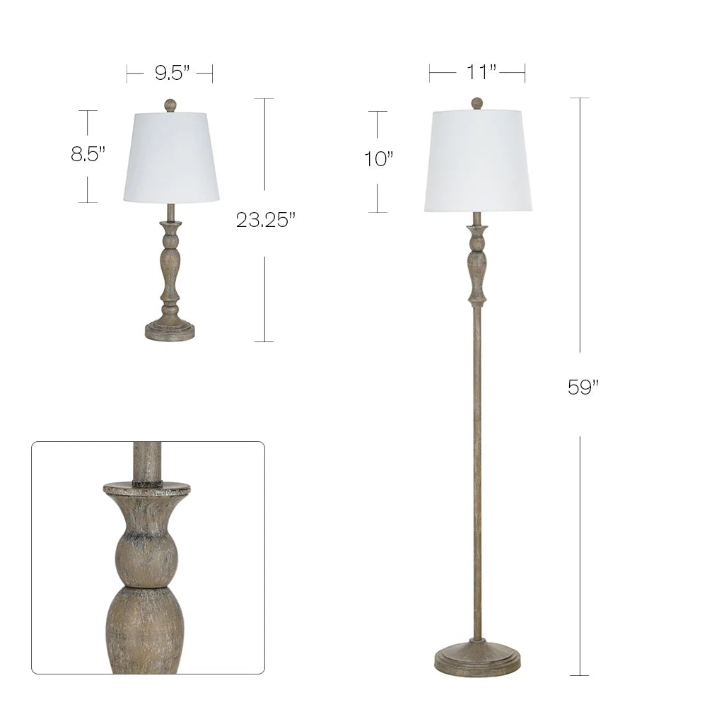 Modern Farmhouse 3-Pack Table and Floor Lamp Set, Wood Finish