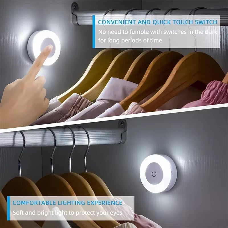 LED Touch Sensor Night Lights 3 Modes USB Rechargeable Magnetic Base Wall Lights round Portable Dimming Night Lamp Room Decor