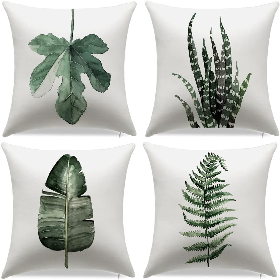 Green Pillow Covers Succulent Pillow Covers Decorative Pillow Covers 18X18 Pillow Cover Set of 4 for Home Bed Sofa Living Room Office Car Couch (18X18Inch, Green Plant 2)