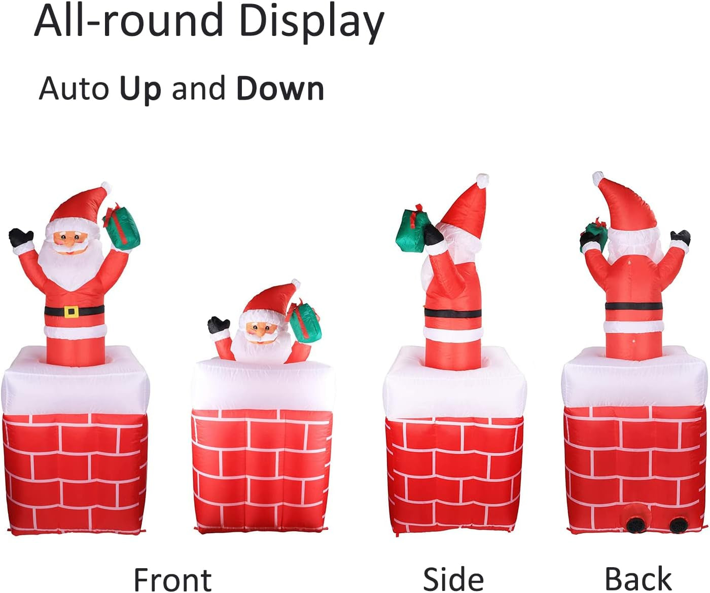 5FT Inflatable Santa Claus in Chimney Automatic up and down with LED Lights Christmas Decoration for Outdoor Yard Garden Lawn Home