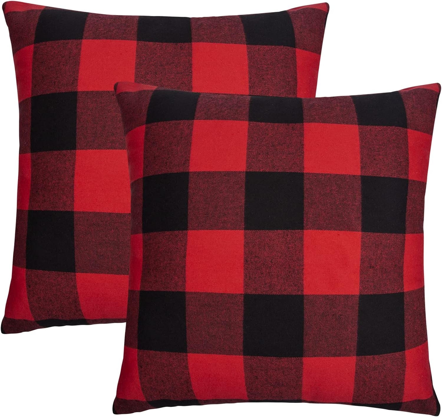 Christmas Pillow Covers, Farmhouse Holiday Pillow Covers Buffalo Checked Plaid Throw Pillows Christmas Outdoor Cases for Porch Christmas Home Decor (2 Pcs-18X18 Inch, Black Red)