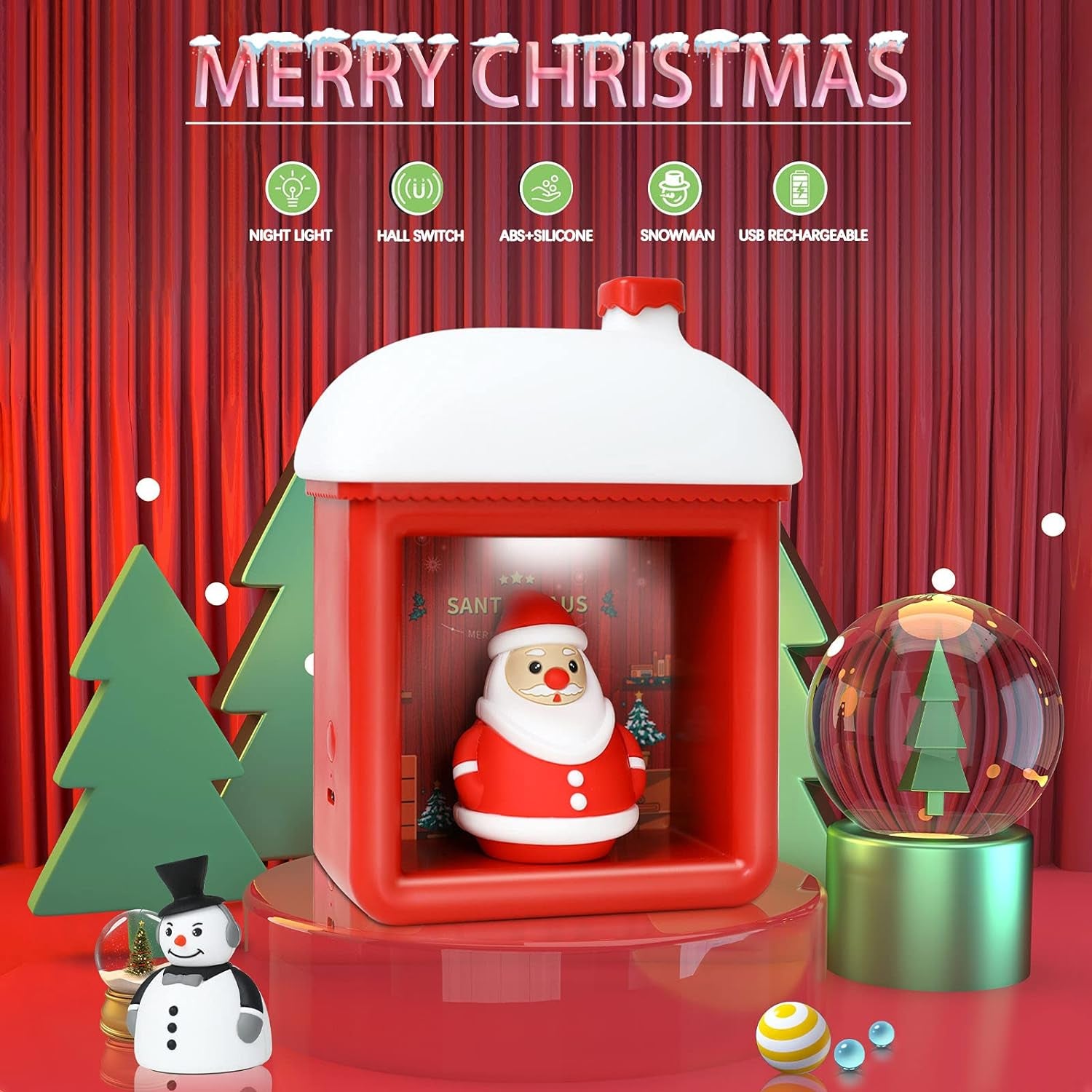 Snow House LED Lamp, Santa Claus Hut Night Light Christmas Decoration Light Creative Holiday Night Light Bedside Lamp Christmas Gifts for Children