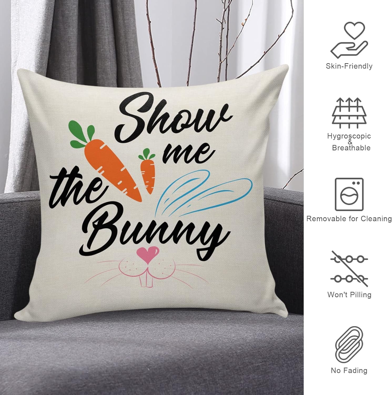 Easter Pillow Covers 18 X 18 Set of 4, Bunny Outdoor Throw Pillow Covers, Decorative Pillows Cover for Sofa Bed Couch Decor