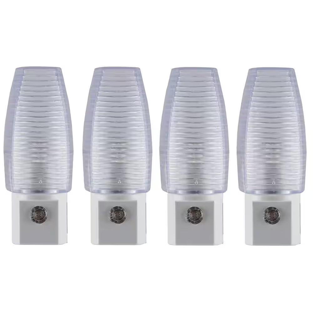 0.5-Watt Plug in Light Sensing Rib Shade Integrated LED Night Light, 4-Pack