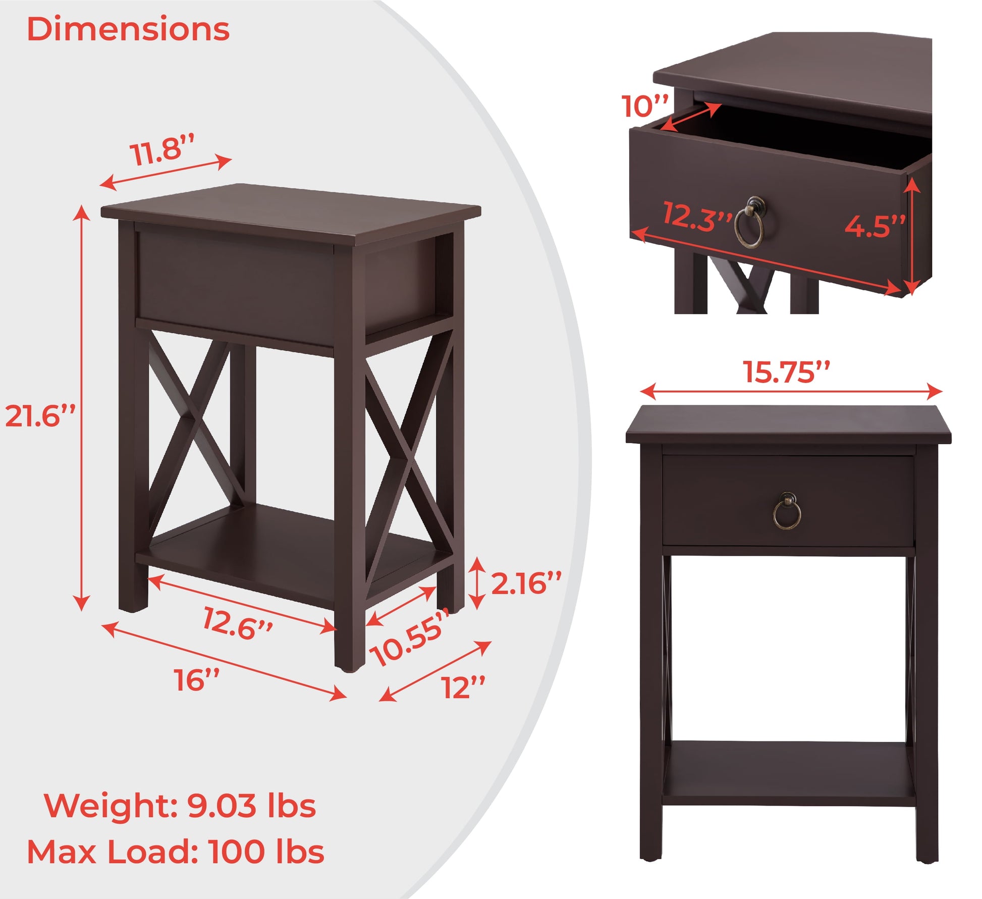 Alisa Night Stand Bedside Table Side Tables Bedroom Wooden Night Stands Bed Side Table/Night Stand Small Nightstand with Drawer