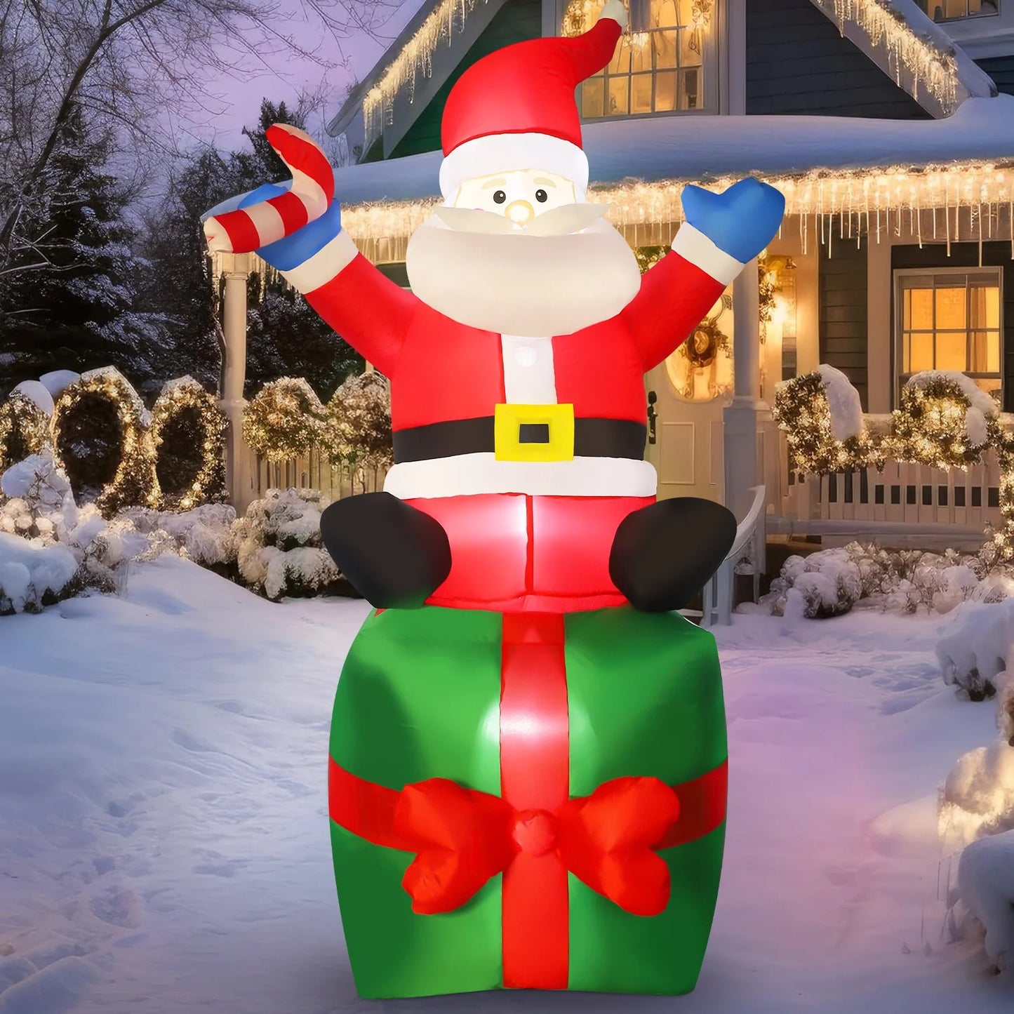 6 Ft Christmas Inflatable Santa Claus with Blow up Gift Box Outdoor Decorations with LED Lights, Waterproof Xmas Family Inflatable Decor for Yard Lawn Garden Home Party Indoor Outdoor,Red