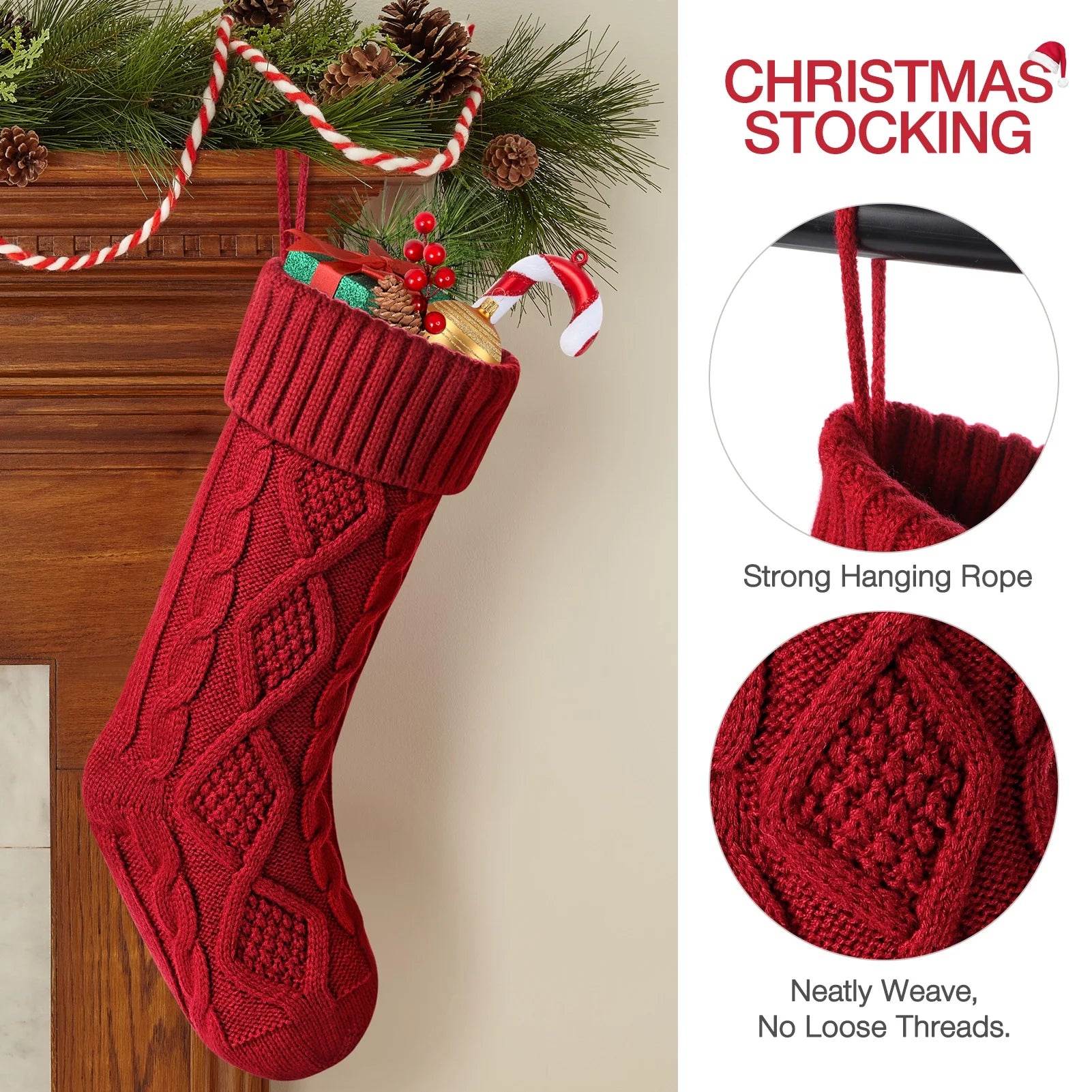 6Pcs Christmas Stockings Large Knitted Xmas Stockings 18 Inches Fireplace Hanging Stockings for Family Holiday Christmas Decoration