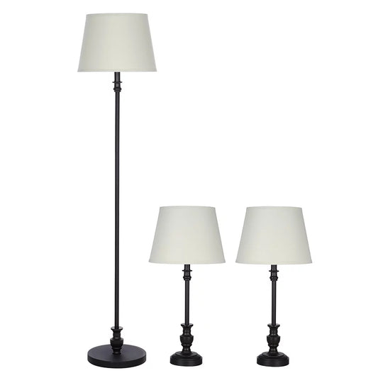 Traditional 3-Piece Lamp Set, Bronze Finish