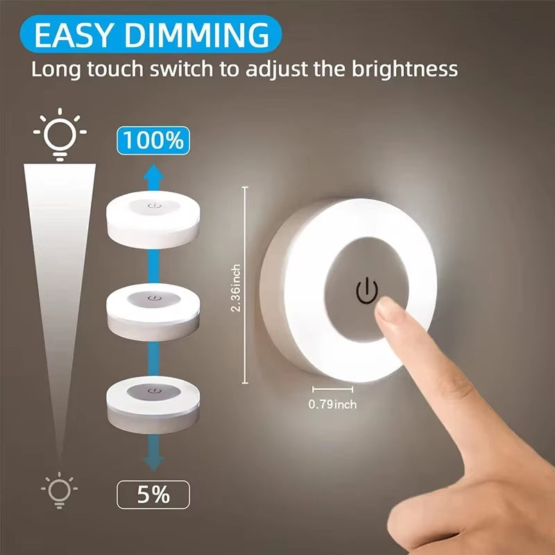 LED Touch Sensor Night Lights 3 Modes USB Rechargeable Magnetic Base Wall Lights round Portable Dimming Night Lamp Room Decor