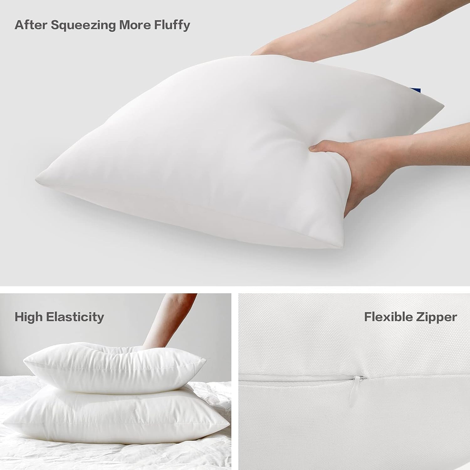 20X20 Pillow Inserts Set of 2 Outdoor Pillow Inserts Waterproof for Couch Small Lumbar Throw Pillow Insert White Square Sofa Pillows