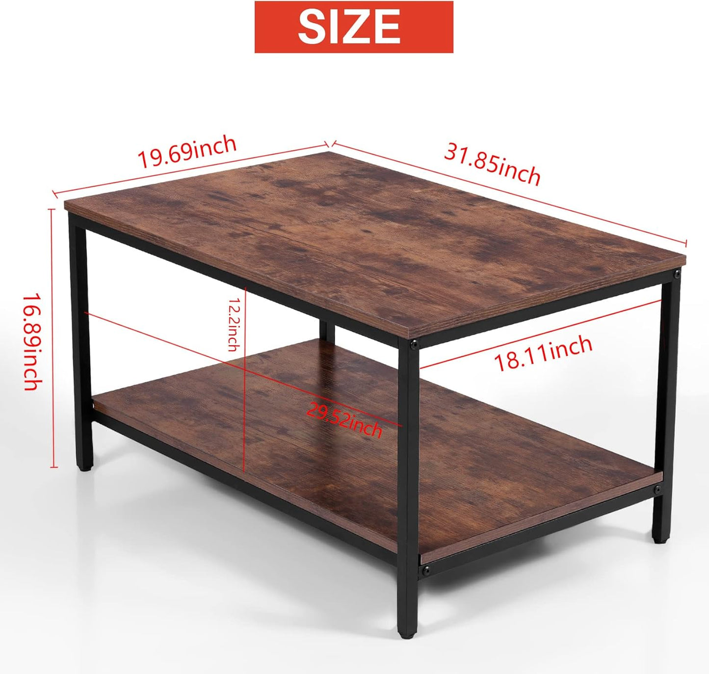 Industrial Coffee Table,Rustic Coffee Table,Rectangular Fashion Coffee Table,Modern Coffee Table for Living Room with Metal Frame Retro Central Storage Table (Ship Frome US Type1)