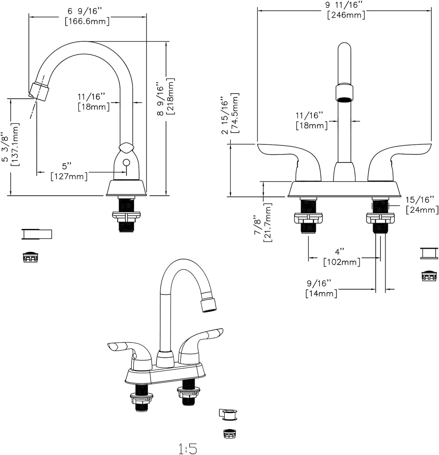 Bathroom Faucets,  Black Bathroom Faucet, 4-Inch 2-Handle Bathroom Sink Faucet, Matte Black Bathroom Faucet 3 Hole, Lead-Free Faucet for Bathroom Sink