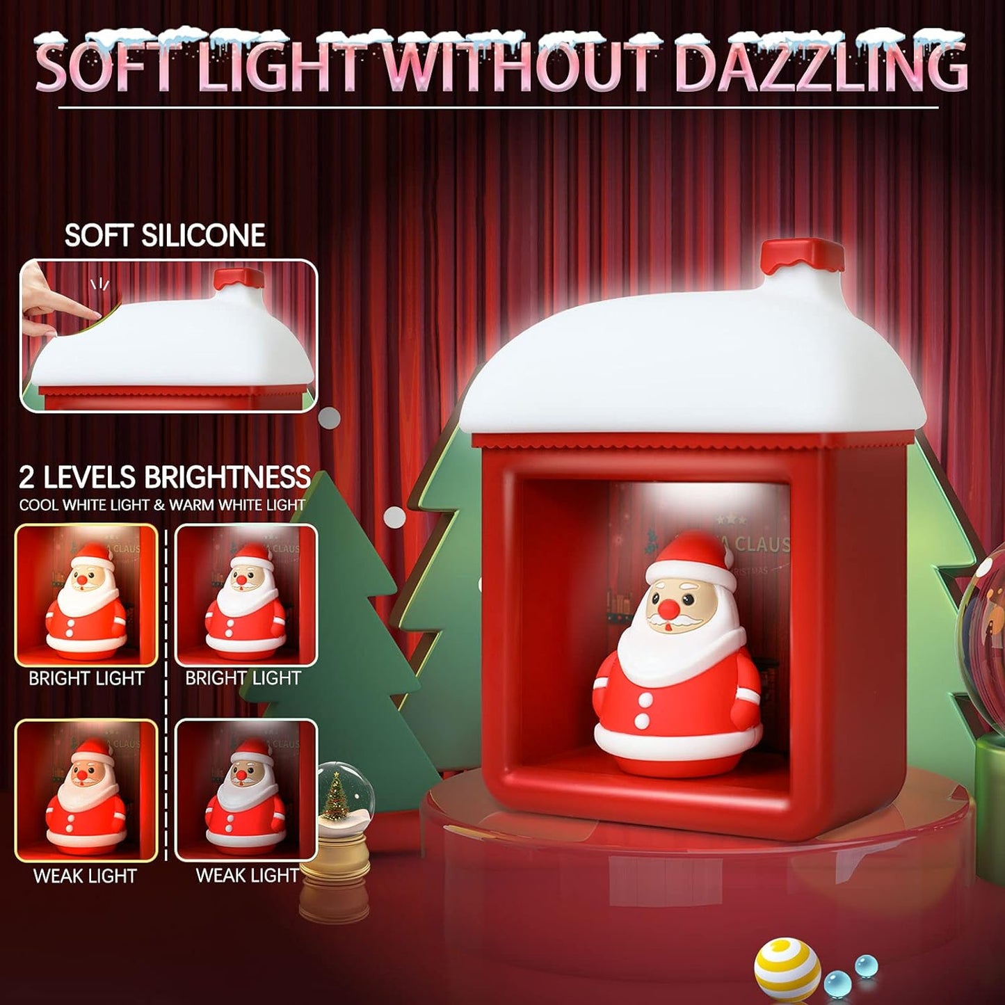 Snow House LED Lamp, Santa Claus Hut Night Light Christmas Decoration Light Creative Holiday Night Light Bedside Lamp Christmas Gifts for Children