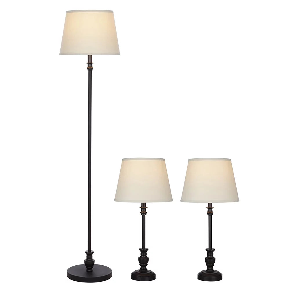 Traditional 3-Piece Lamp Set, Bronze Finish