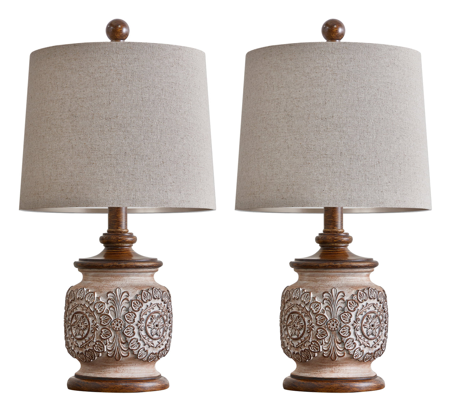 Vintage Table Lamps Bedside Lamp Set of 2 for Bedroom Living Room 18.75" Retro Farmhouse Floral Nightstands Lamps Resin