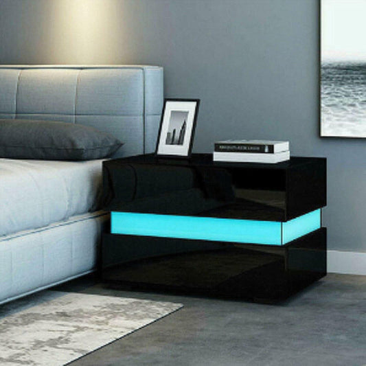 Night Stands for Bedroom, Night Stands with LED, 2 Drawers Nightstand Modern Design Bedside Table, with Colour Changing Light(Can Get a Free Remote Control),High Gloss Nightstands Storage (Black)