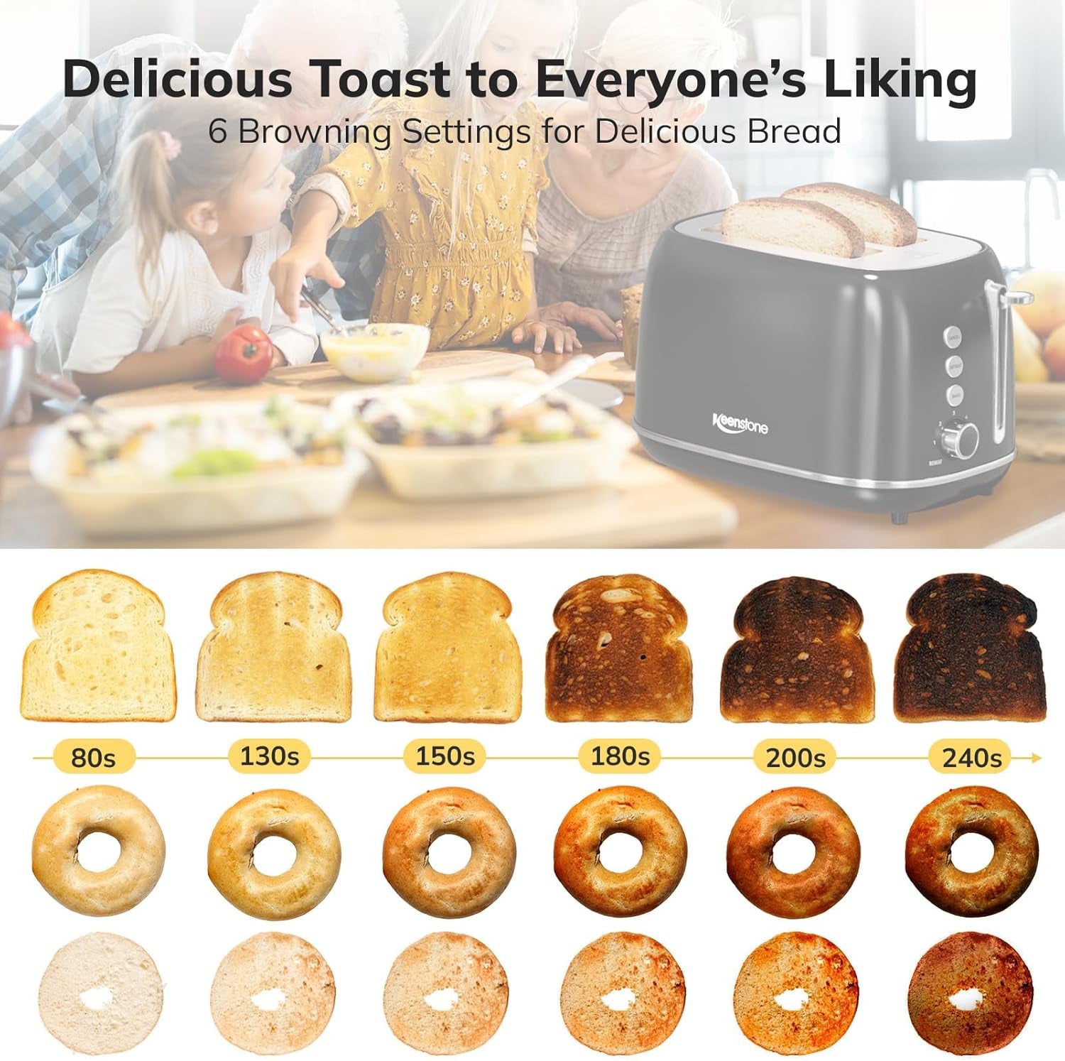 2 Slice Toaster Retro Stainless Steel Toaster with Bagel, Cancel, Defrost Function and 6 Bread Shade Settings Bread Toaster, Extra Wide Slot and Removable Crumb Tray (Black)