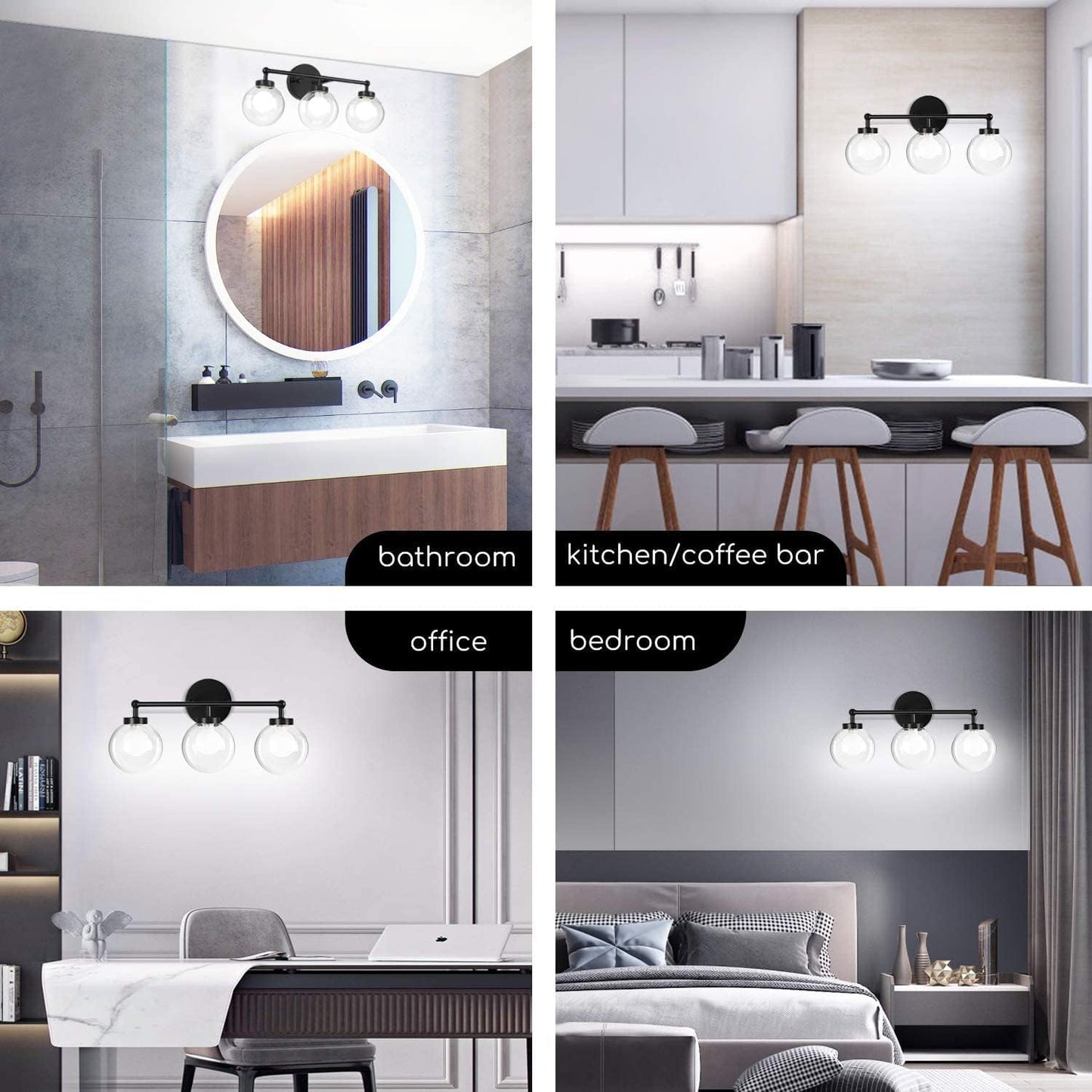 Bathroom Light Fixtures Vanity Light: 11W 5000K 3 Light Globe Bathroom Vanity Light Fixtures with G9 Bulb,Bathroom Lights over Mirror,Glass Lampshades,Bathroom Light for Mirror