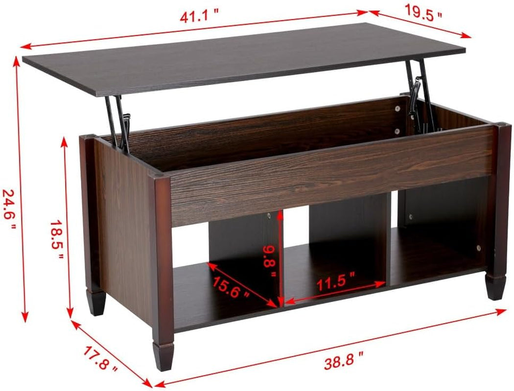 Coffee Table, 41In Lift Top Coffee Table with Storage Hidden Compartment & Shelf, Retro Coffee Center Table with Lift Tabletop for Living Room, Espresso