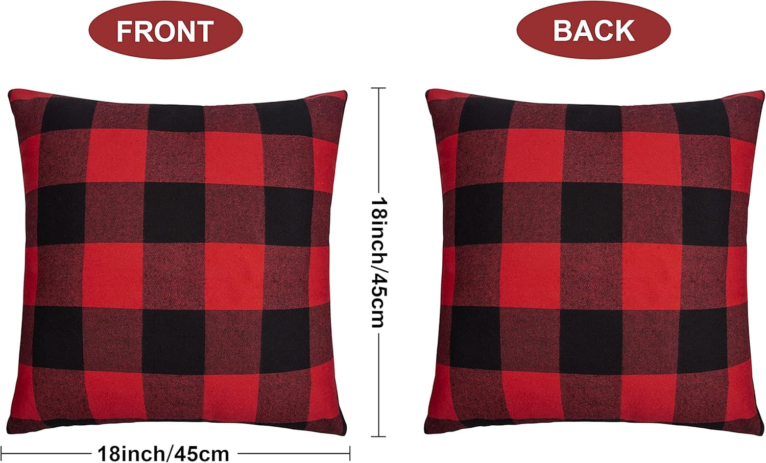 Christmas Pillow Covers, Farmhouse Holiday Pillow Covers Buffalo Checked Plaid Throw Pillows Christmas Outdoor Cases for Porch Christmas Home Decor (2 Pcs-18X18 Inch, Black Red)