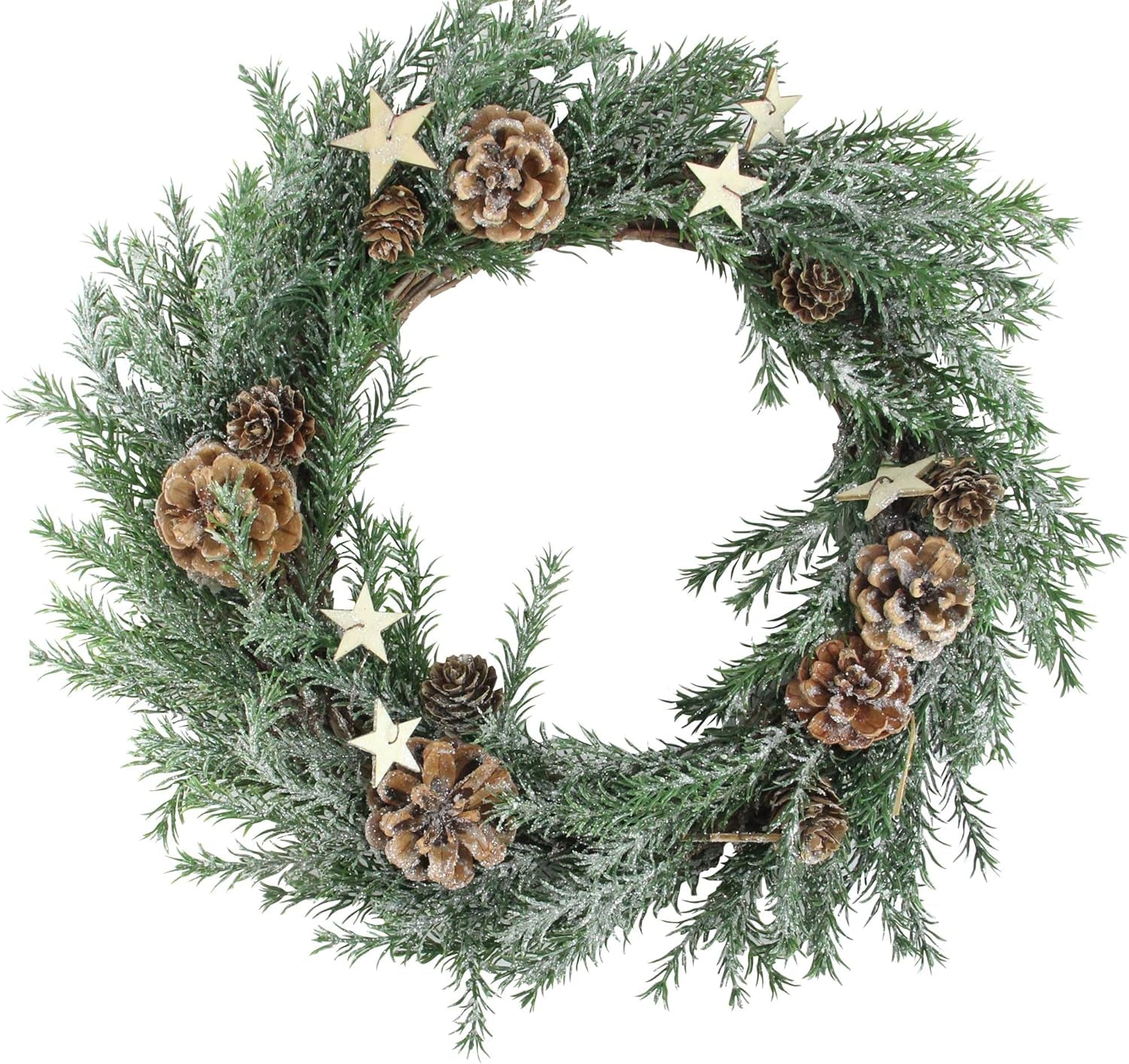 Pine Cones & Stars Christmas Wreath, 13.5", Brown