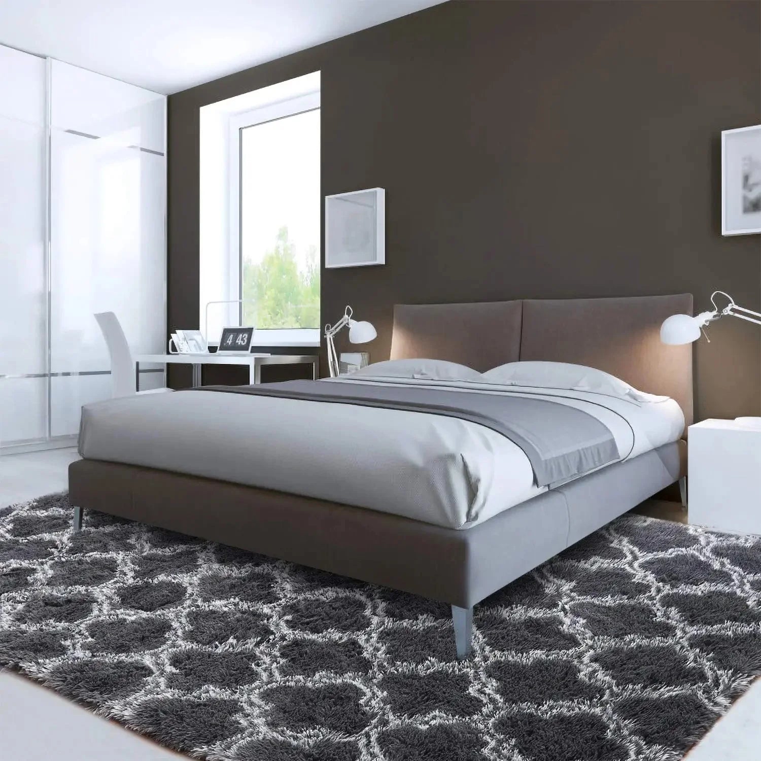 Bedroom Rugs, Luxury Wool Area Rugs, Modern Indoor Plush Rugs, Area Rugs Soft and Comfortable, Geometric Rugs for Bedroom Living Room, Girls Nursery Rugs for Kids