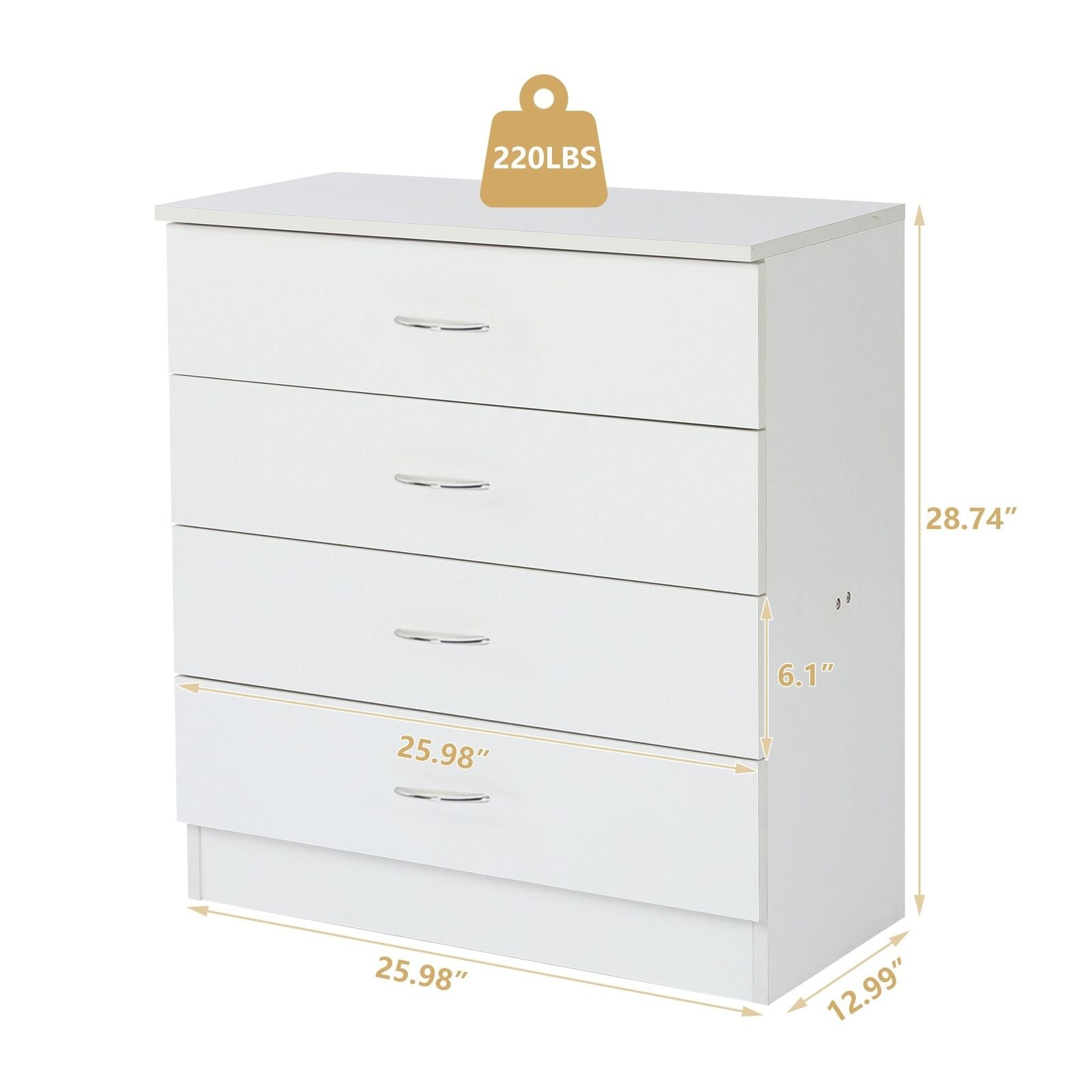 Bedroom Storage Dresser 4 Drawers with Cabinet Wood Furniture Bedroom Chest