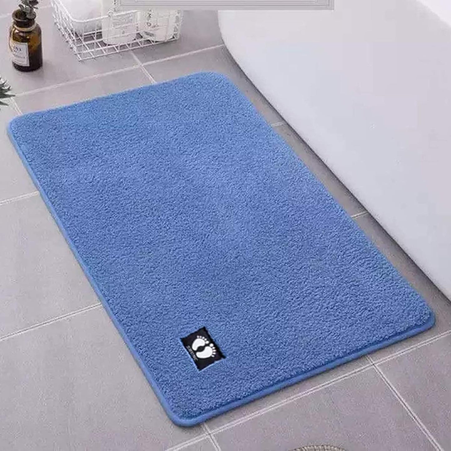 Microfiber Bathroom Rug Mat, Non Slip Absorbent Cozy Soft Mat Bathroom Rug Carpet for Shower Room Toilet Bathroom Mat (19.6X31.4 Inch, Blue)