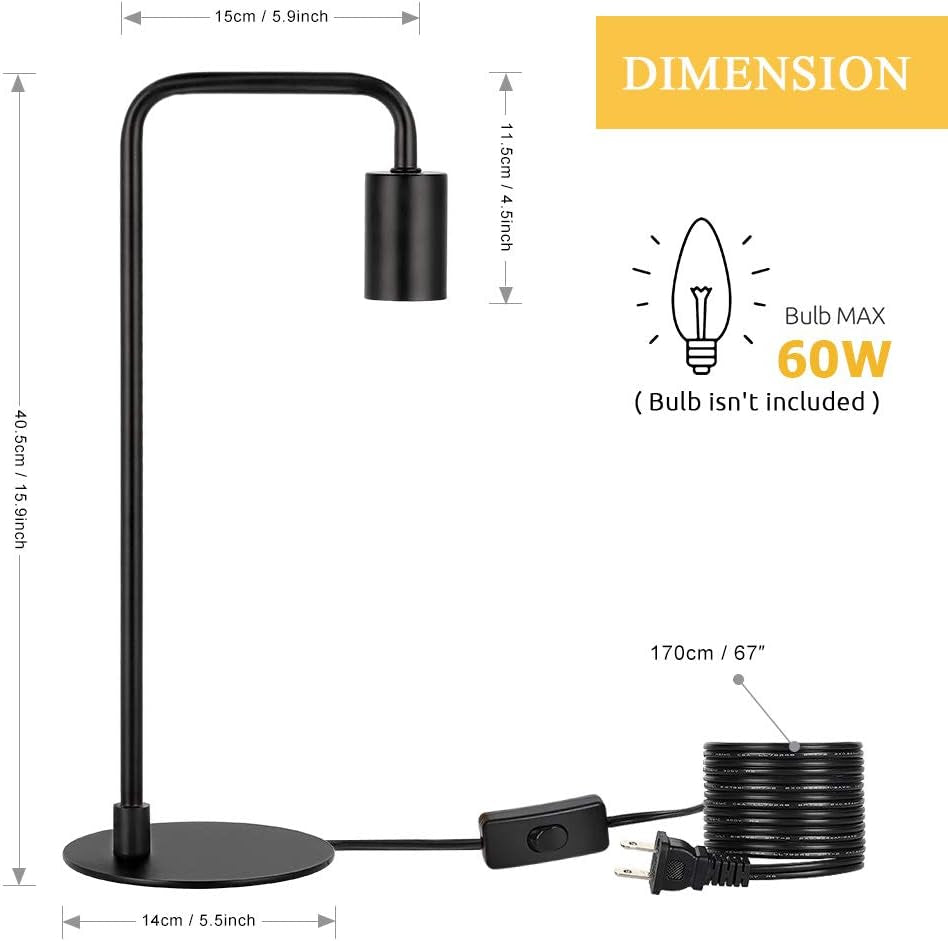 Modern Table Lamps - Industrial Nightstand Lamps Set of 2, Bedside Desk Lamps for Bedroom, Office, Living Room, Black （Without Bulb)）